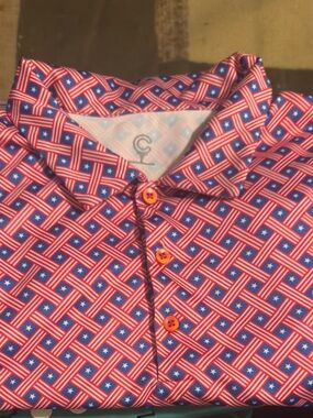 C Men's Red & Blue Geometric Flag-Print Polo